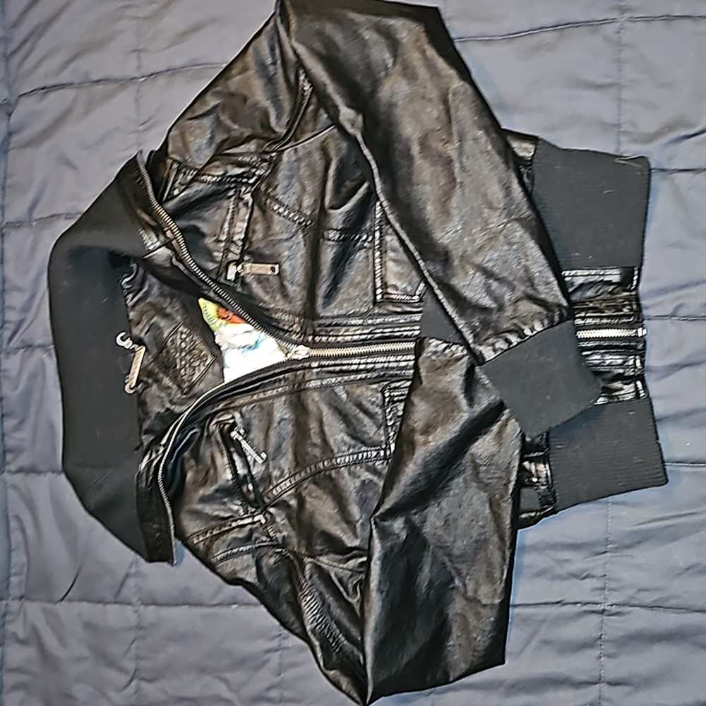 JOUJOU Womens Vegan Leather Jacket cropped